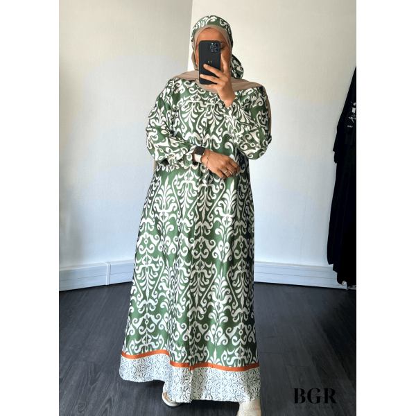 Robe Longue Femme Avec Bouton Et Ceinture Inaya Vert