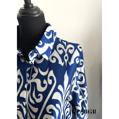 Robe Longue Femme Avec Bouton Et Ceinture Inaya - Modèle avec Motifs, Manches Longues - Disponible en Noir, Bleu et Vert | BGR B