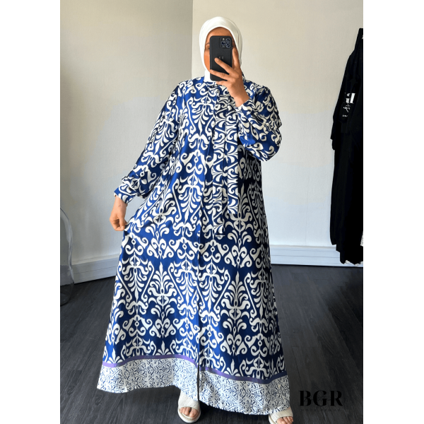 Robe Longue Femme Avec Bouton Et Ceinture Inaya Bleu