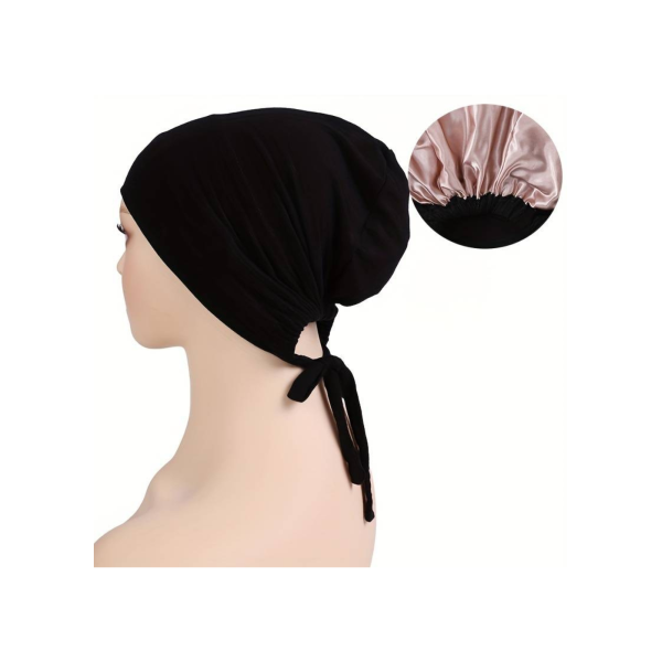 Bonnet Satin à nouer Pour Hijab Noir