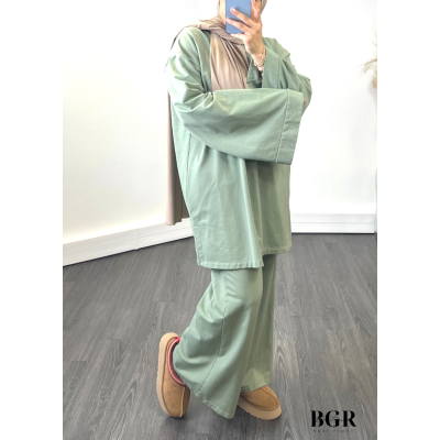 ENSEMBLE FEMME PANTALON ET T-SHIRT LONG VERT Annisa