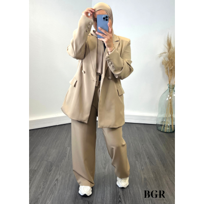 Ensemble tailleur femme camel coupe oversize