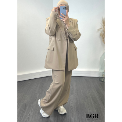 Ensemble tailleur femme camel coupe oversize