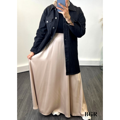 Jupe longue satin avec taille élastique - Parfaite avec un hijab, un look modest fashion et mastour