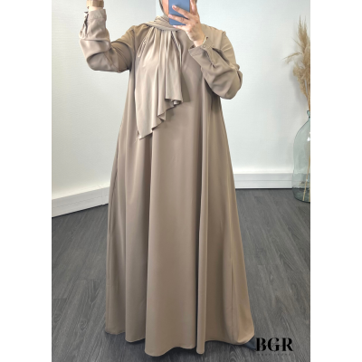 Robe Abaya évasée Soie de Medine avec poches sur les cotés