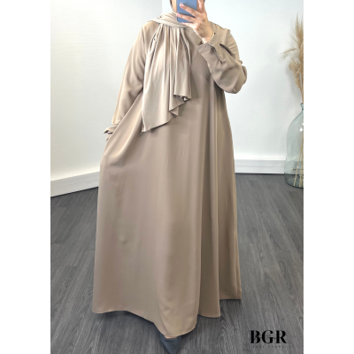 Robe Abaya évasée Soie de Medine avec poches sur les cotés