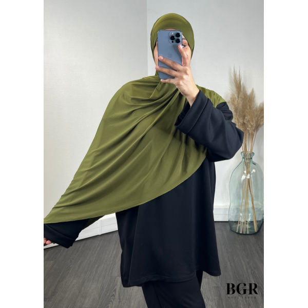 Hijab Jersey Premium Avec Bandeau Intégré Vert Olive