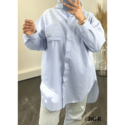 Chemise Oversize Bleu Rayures Femme