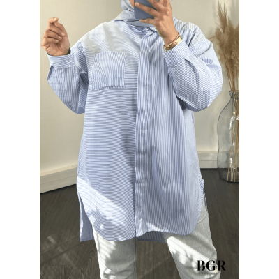 Chemise Oversize Bleu Rayures Femme