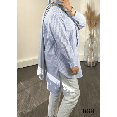 Chemise Oversize Bleu Rayures Femme