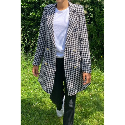 Blazer pied de poule noir et blanc  - 1