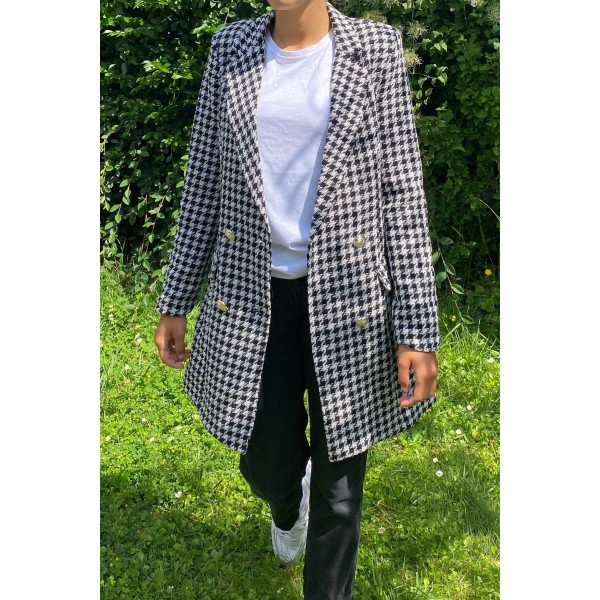 Blazer pied de poule noir et blanc